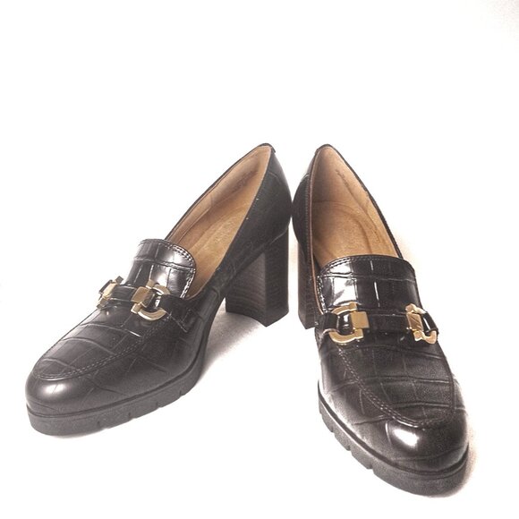 Easy Spirit Mirror Lug Sole Dress Pumps Brown Croco Leather, Chunky NWOB Sz 9M - Picture 4 of 7